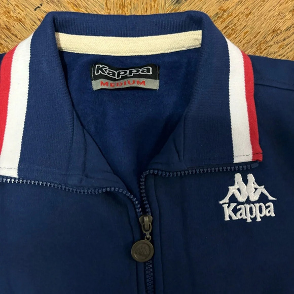 Kappa Windbreaker Track Jacket Men's Medium Blue Red White Embroidered Zip Up - Picture 3 of 6